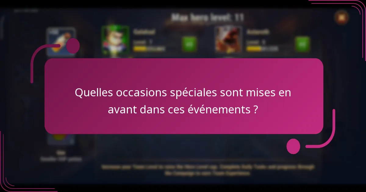 Quelles occasions spéciales sont mises en avant dans ces événements ?